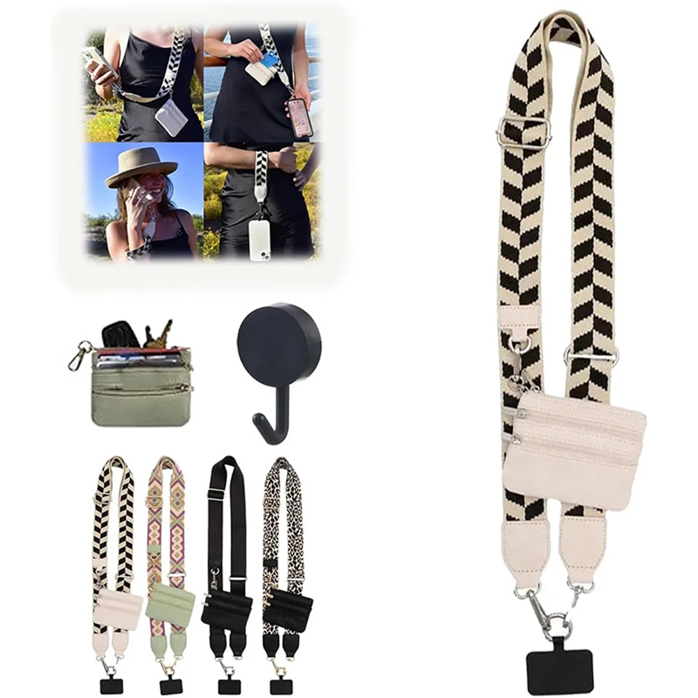 Alça longa ajustável para celular, alça de pulso removível, alça de ombro, suporte para celular com bolsa pequena, calços