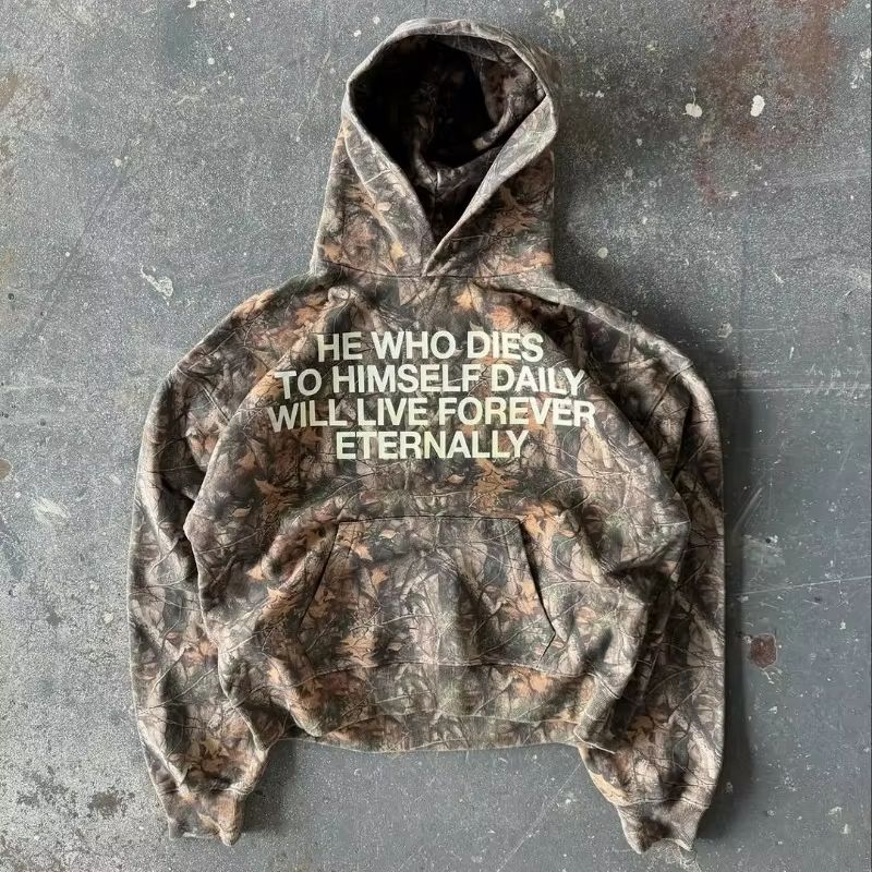 Sudaderas con capucha Y2K Harajuku con patrón de camuflaje de gran tamaño, Sudadera con capucha retro suave y cálida de Hip hop, ropa de calle a la moda para hombres y mujeres