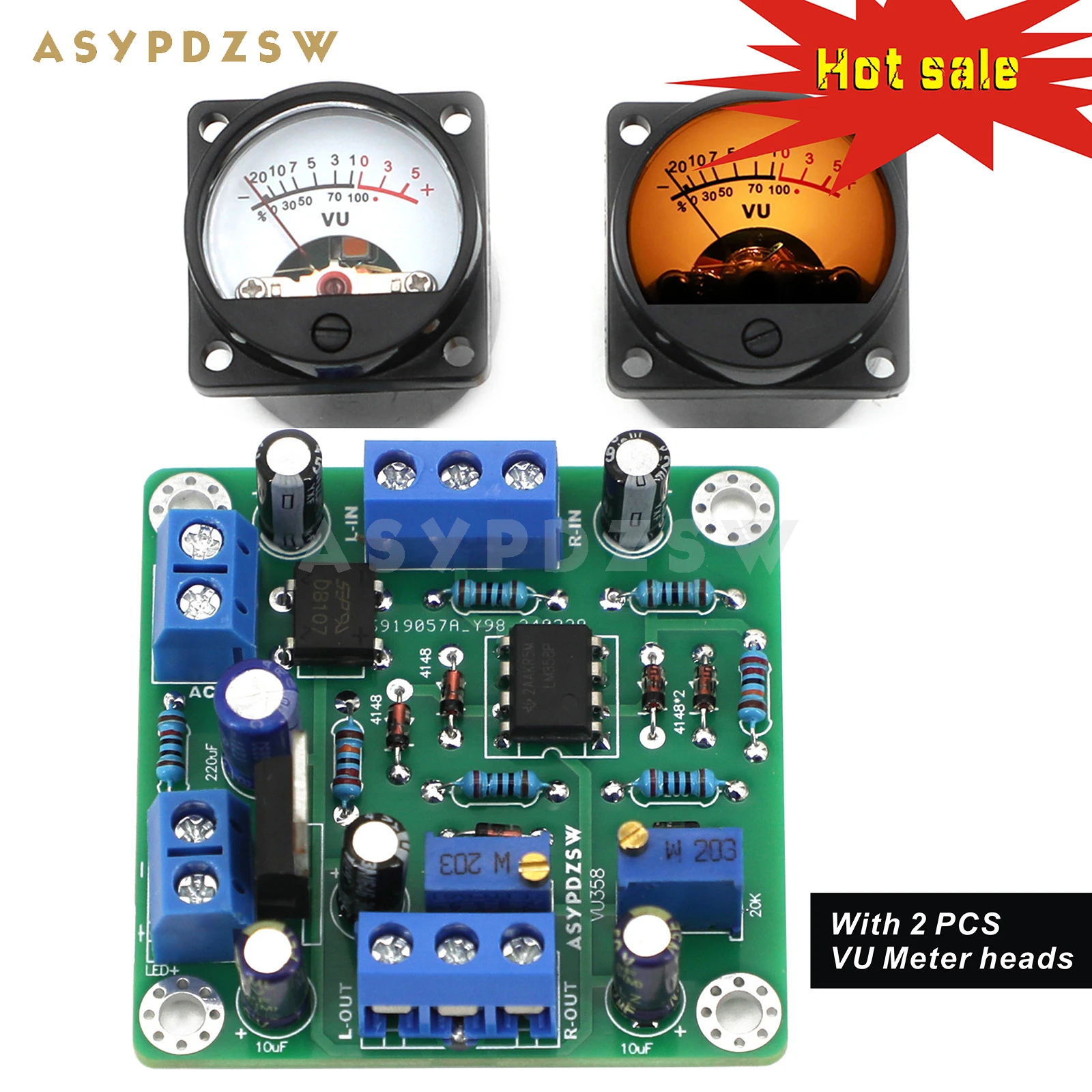 ASYPDZSW VU358 VU nivel LM358, controlador de medidor de Audio, Kit DIY/tablero terminado + 2 piezas con cabezal medidor LED cálido, sensibilidad ajustable