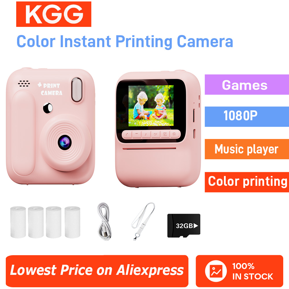 Instant Camera voor kinderen Kleurendruk Camera 32GB 1080P Thermische print Speelgoed Camera Print Foto Videogames Muziek Kinderen Cadeau