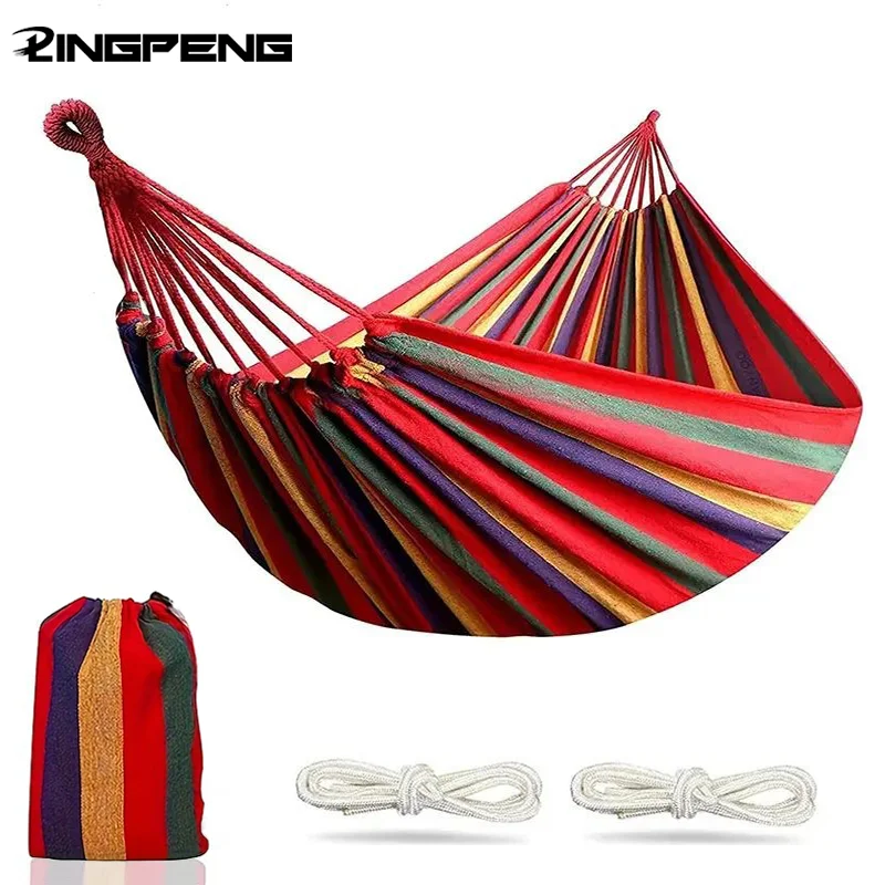 Hamaca individual de lona gruesa y ancha para acampar al aire libre, columpio de ocio, cama colgante portátil, hamaca columpio para dormir