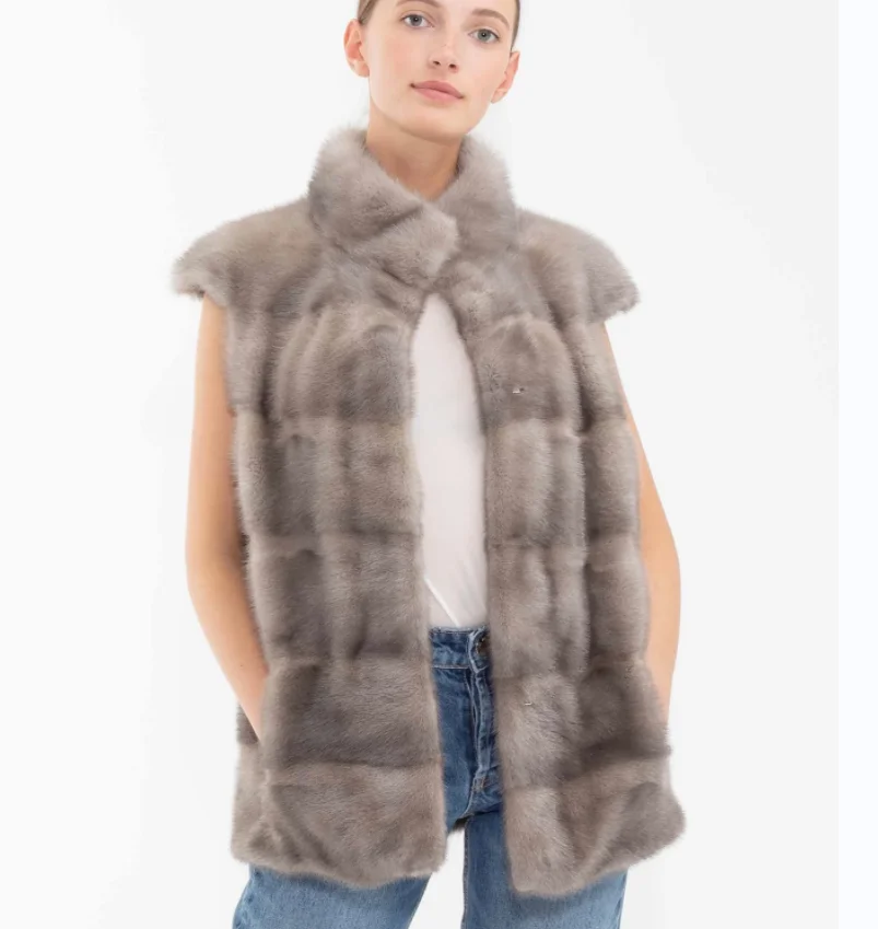 Gilet chaud d'hiver en fourrure de vison pour femmes, gilet en vraie fourrure de vison 100%, Style de rue européen