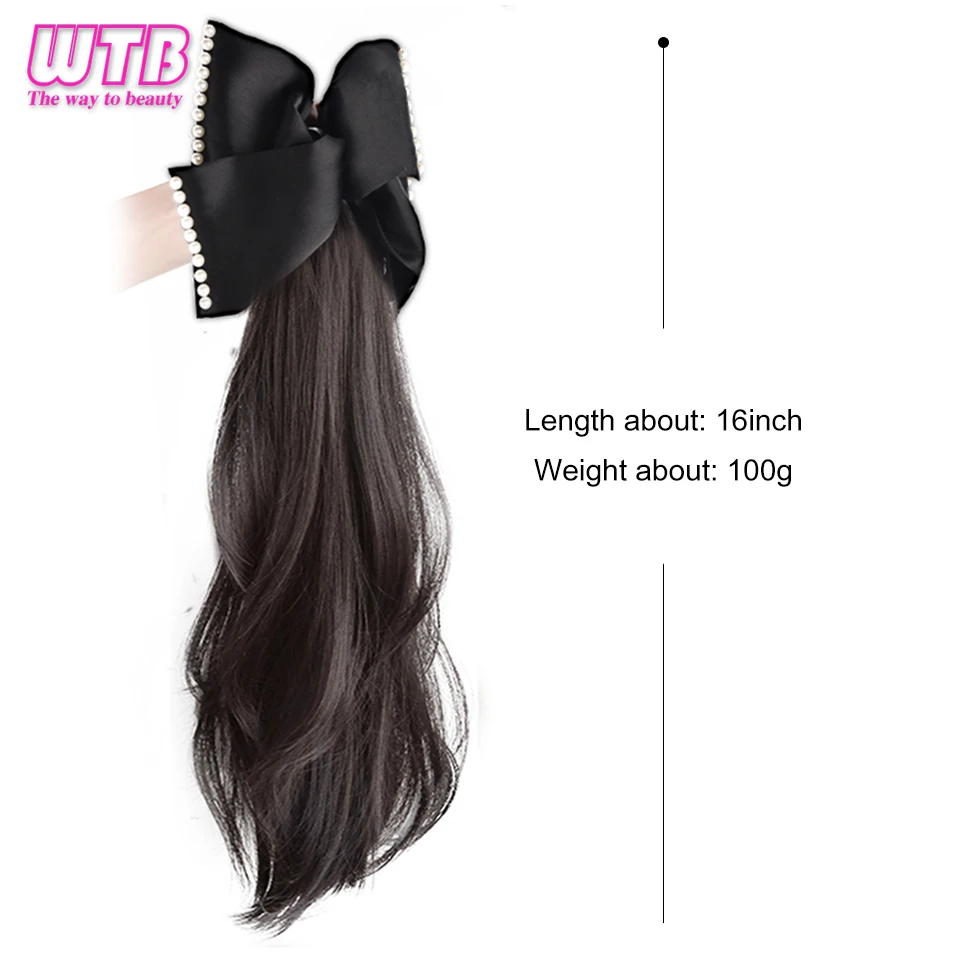 Peluca de cola de caballo con nudo de lazo sintético WTB, tipo Clip, cola de caballo alta, peluca de lazo bajo con perlas Retro para mujer, trenza de cola de caballo