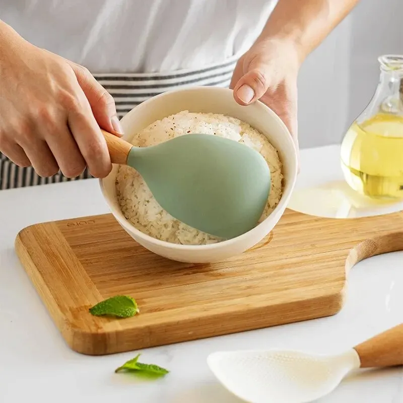 1 PC ช้อนซิลิโคน Non-Stick ทําอาหารช้อน Anti-scalding หม้อข้าวทนอุณหภูมิสูงช้อนทนทาน Gadgets ครัว