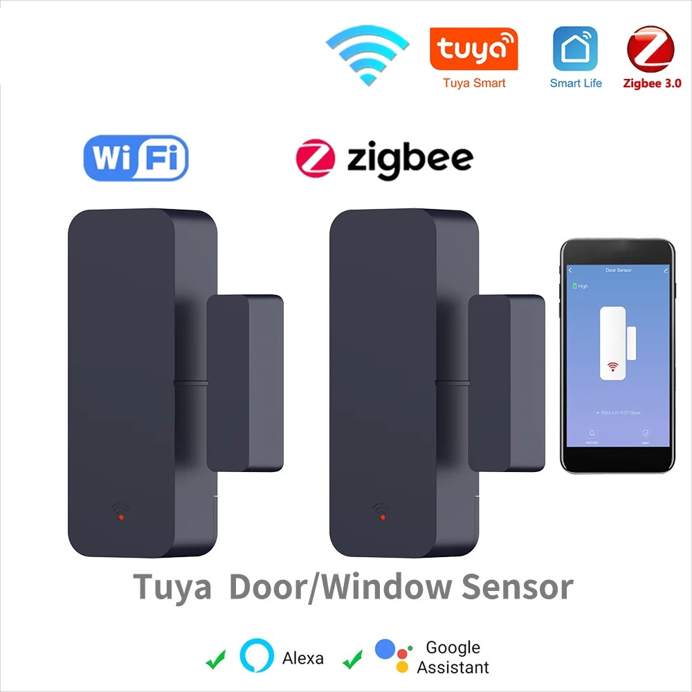 Zigbee Wifi puerta ventana Sensor de entrada seguridad antirrobo alarma magnética vida inteligente Compatible con Alexa Google Home Tuya