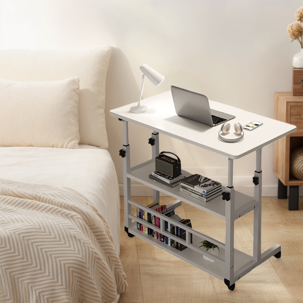 Height Adjustable Computer Desk Multi-Layer Storage Swivel Wheel Home Desk Mobile Laptop Standing Desk for Dormitory and Bedroom