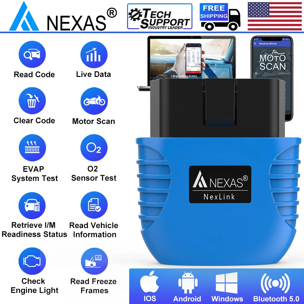 Nexas bluetooth 5.0 obd2 eobd scanner de diagnóstico da motocicleta para ios android windows leitor código falha ferramenta verificação diagnóstico