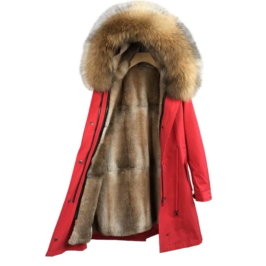 Parkas aus echtem Fell, Damen-Parka aus Fell, Waschbär-Winterparka, mit echtem Fell gefüttert und Parkas aus natürlichem Kaninchenfell
