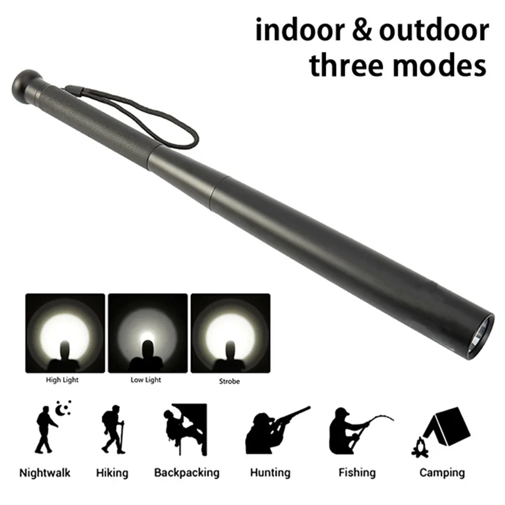 31/41/49CM Zelfverdediging Flash Stick Honkbalknuppel Legering Zaklamp Anti Rel Schieten afstand 500M Multi Functionele LED Zaklamp