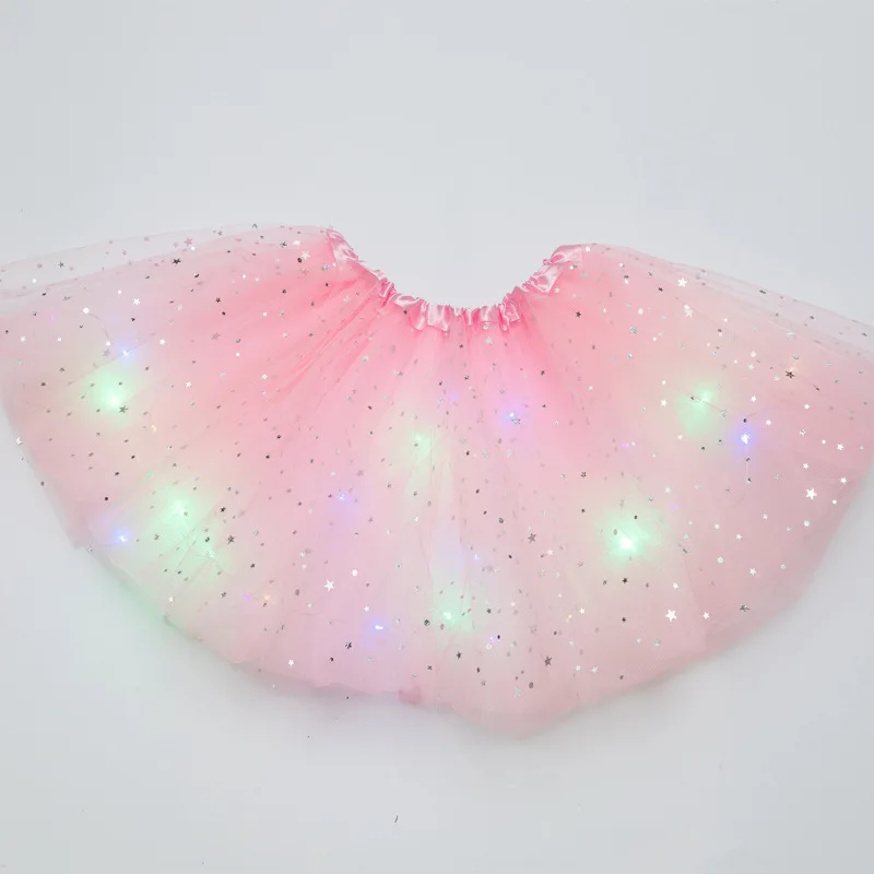 Minirock LED leuchtendes Licht Damen Tüll Sternrock Kurzer Tutu Minirock Erwachsene Fancy Ballett Dancewear Party Kostüm Ballkleid