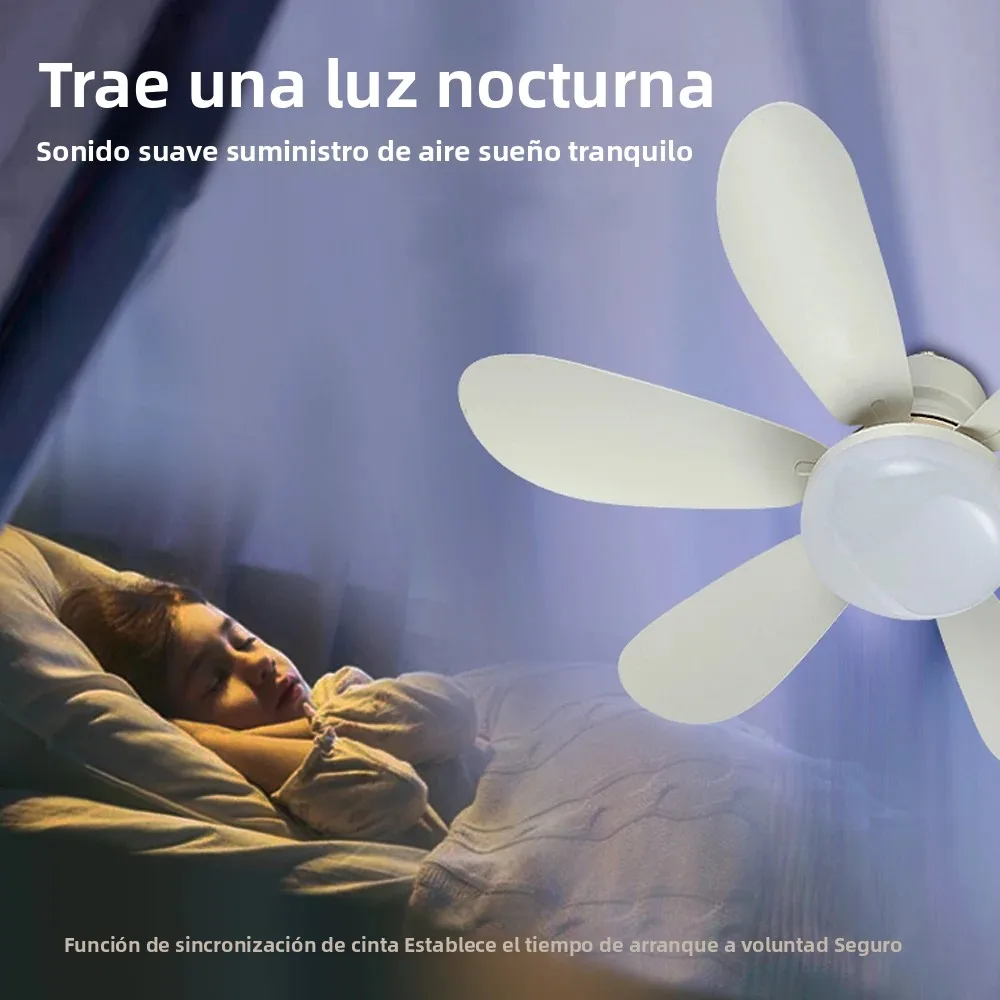 Ventilador de techo con Base E27 para el hogar, luces nocturnas LED de 30W, 3 modos de iluminación ajustables, Control remoto, ventilador de techo de alta energía eólica