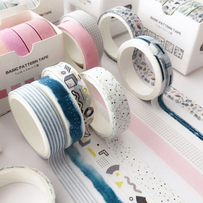 5Pcs Basic Washi Tape Set Scrapbooking Cute Masking Tape Journal Supplies Washitape Stickers Stationery Decorative Adhesive Tape