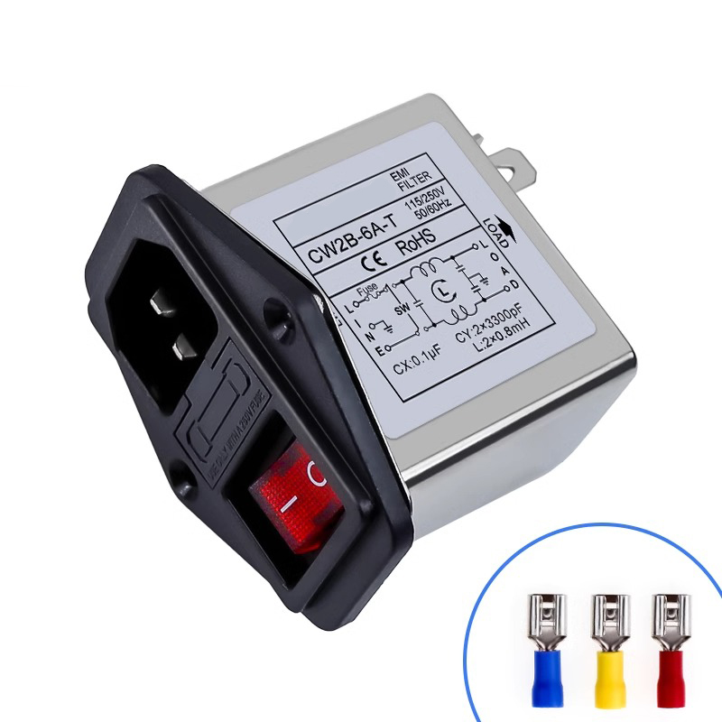 Filtro de fuente de alimentación EMI antiinterferencias CW2B-3A/6A/10A-T enchufe doble interruptor de asiento de seguridad 220V filtro de potencia