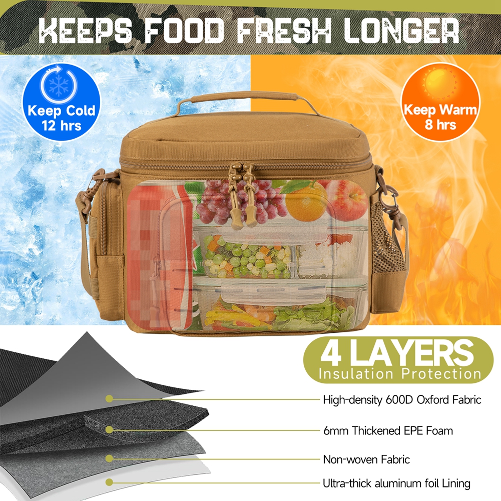 Taktische Lunchtasche für Herren, Outdoor, robuste Lunchbox, Arbeit, auslaufsicher, isoliert, langlebig, Thermo-Kühltasche, Mahlzeit, Camping, Picknick