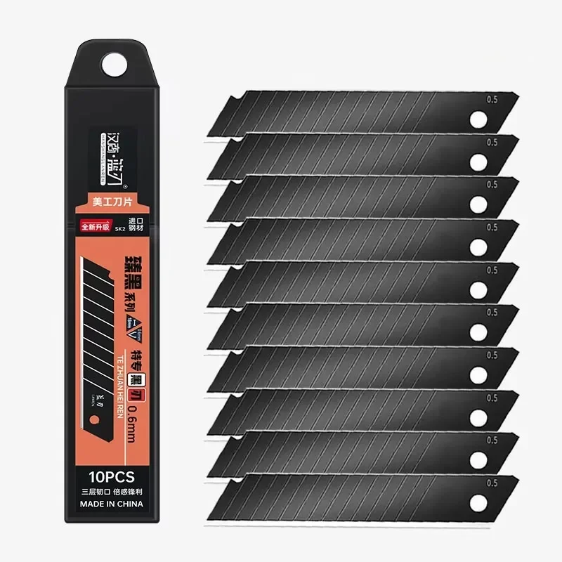 10/100PCS Acciaio al carbonio Sostituisci lama di coltello multiuso 100mm * 18mm Nero Strumento fai da te Lame da intaglio per la stazione di ufficio degli studenti