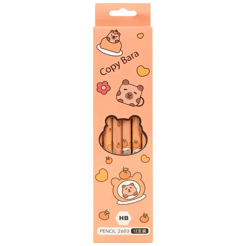 12 ชิ้น/กล่องการ์ตูน Capybara ดินสอไม้การเขียนเครื่องมือโรงเรียนซัพพลายเครื่องเขียนนักเรียนของขวัญวันเด็ก