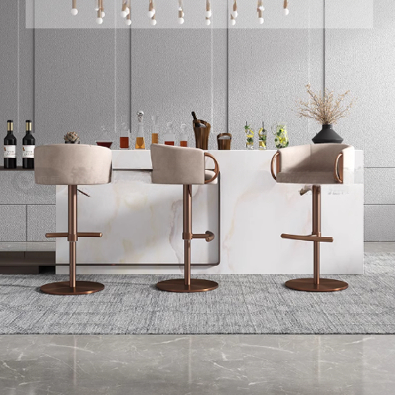 Coffee Shop Stahl Bar Stuhl Luxus Gold Runde Leder Moderne Nordic Hocker Küche Drehbare Design Sgabello Cucina Alto Möbel