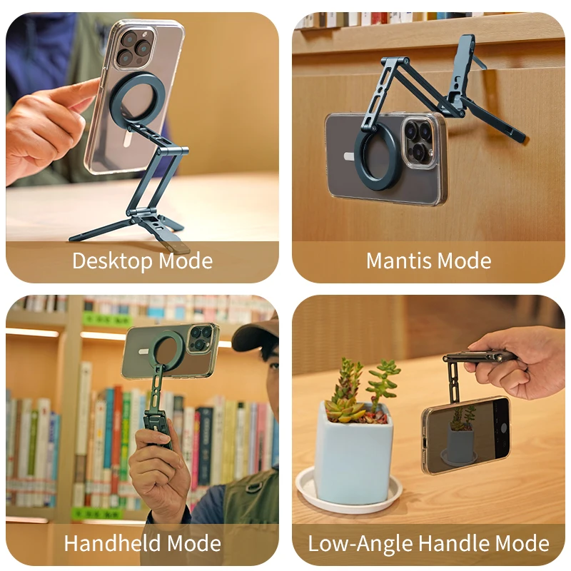 XILETU Magsafe Magnetic Phone Tripod Stand with Hook Foldable Desktop Holder for iPhone Smartphones Selfie Video