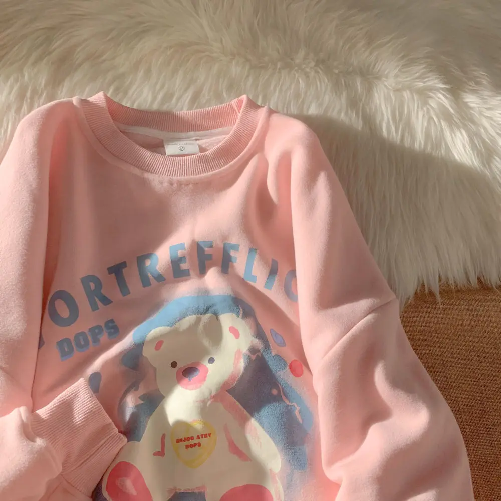 Frauen Plüsch Samt Plus Größe Langarm Sanfte Farbe Pullover Neue Super Feuer Alle-spiel Kleine Frische Stil süße Sweatshirt