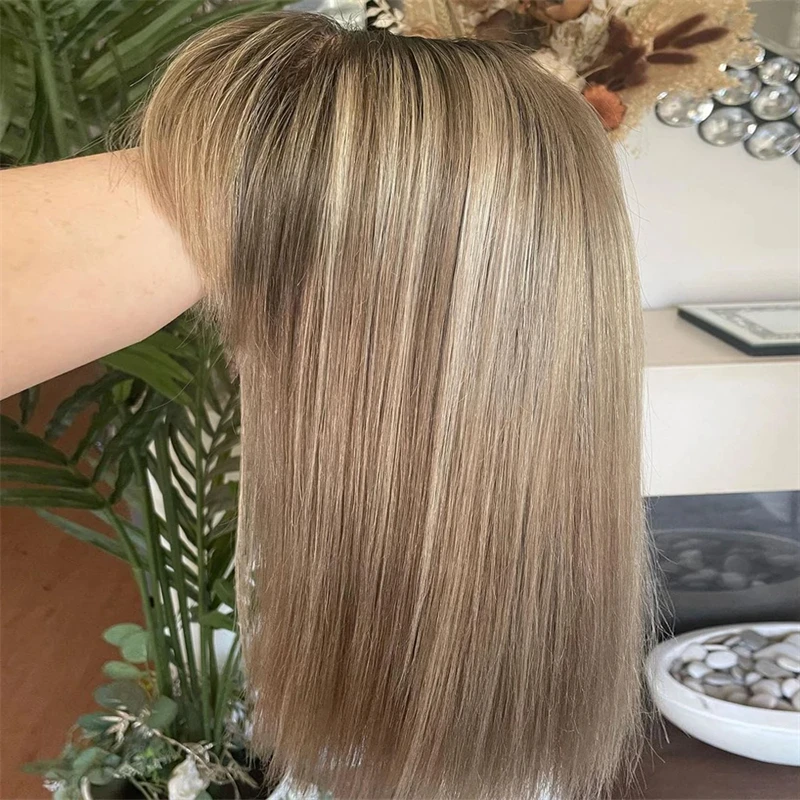 Nova moda curto bob perucas de renda com franja cabelo sintético como perucas realistas mulher com raízes naturais parte do laço peruca sem cola venda