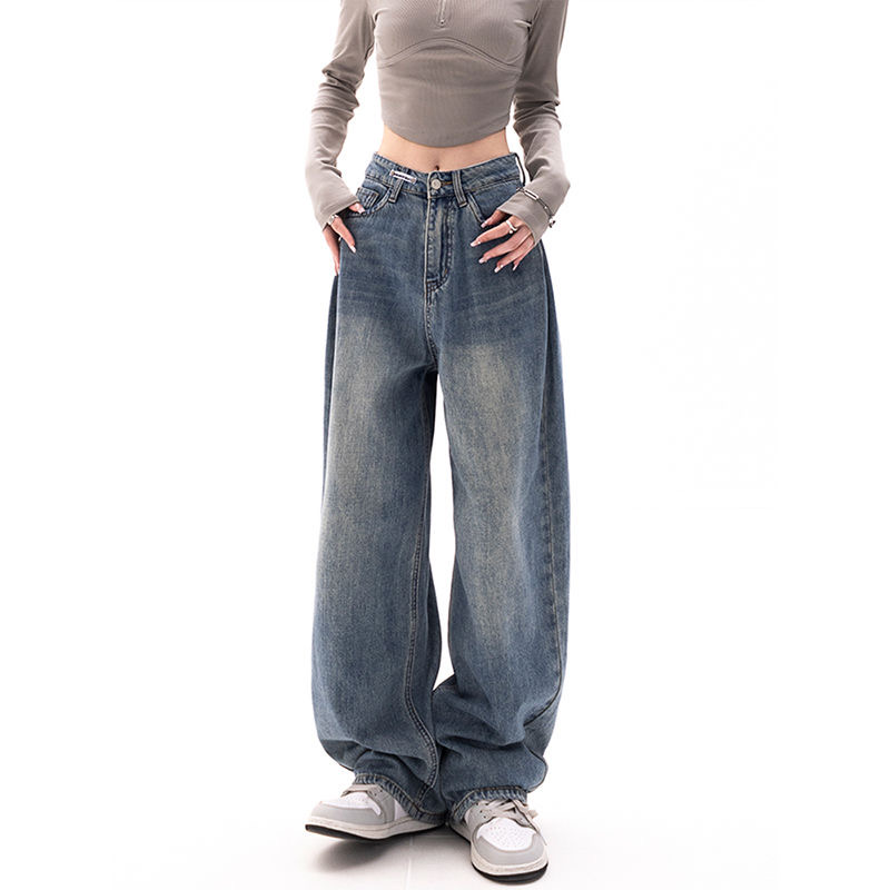 เกาหลีแฟชั่นY2k Retroขากว้างเอวสูงตรงStreetwearสไตล์กางเกงยีนส์สีฟ้ากางเกงสตรีBaggy DenimกางเกงLadyเสื้อผ้า