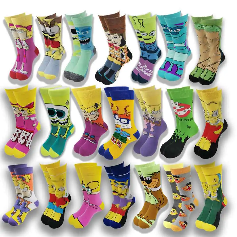 Gran oferta de calcetines de Anime para hombres y mujeres, calcetines divertidos con personalidad de anime, calcetines de tripulación con patrón de calidad a la moda de dibujos animados