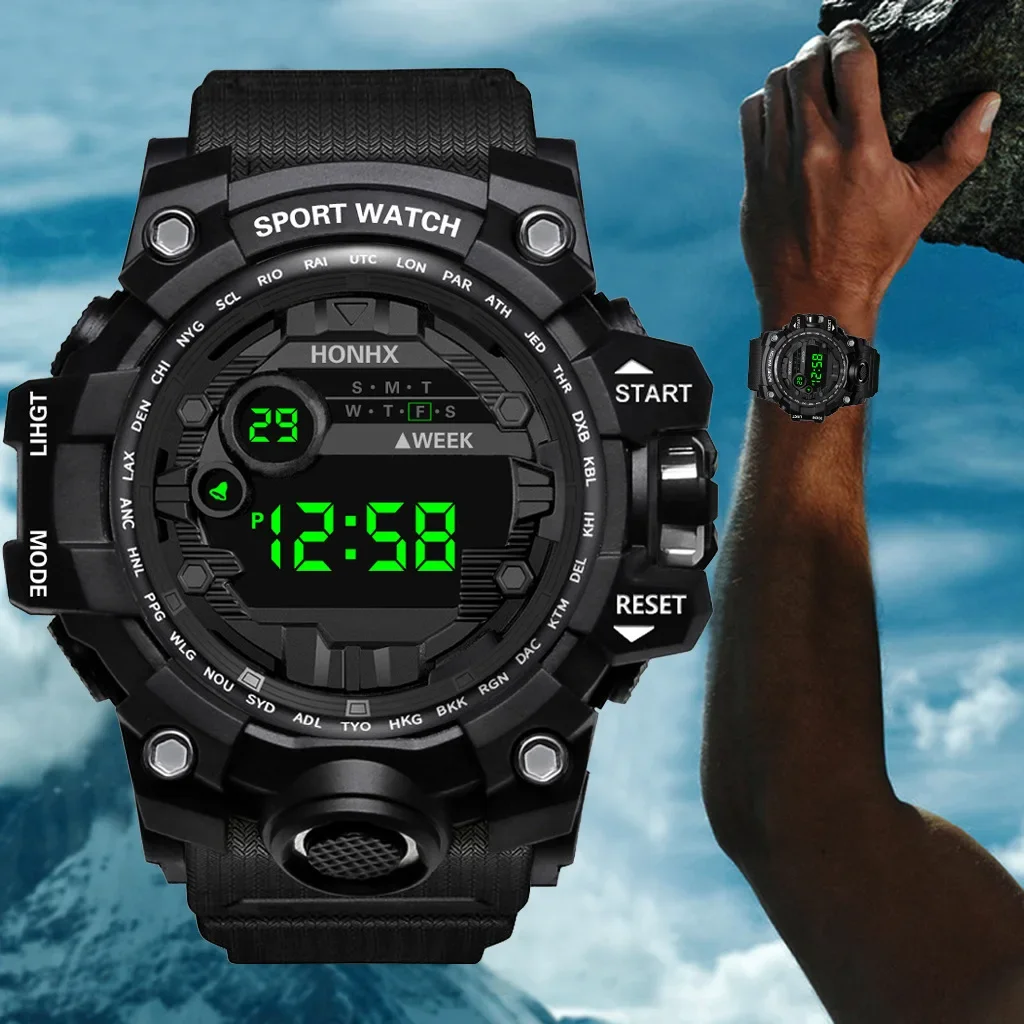 Relojes Y12 para hombre, reloj Digital LED con esfera grande, reloj deportivo multifunción para hombre, reloj despertador, cronómetro, reloj de pulsera electrónico para Fitness