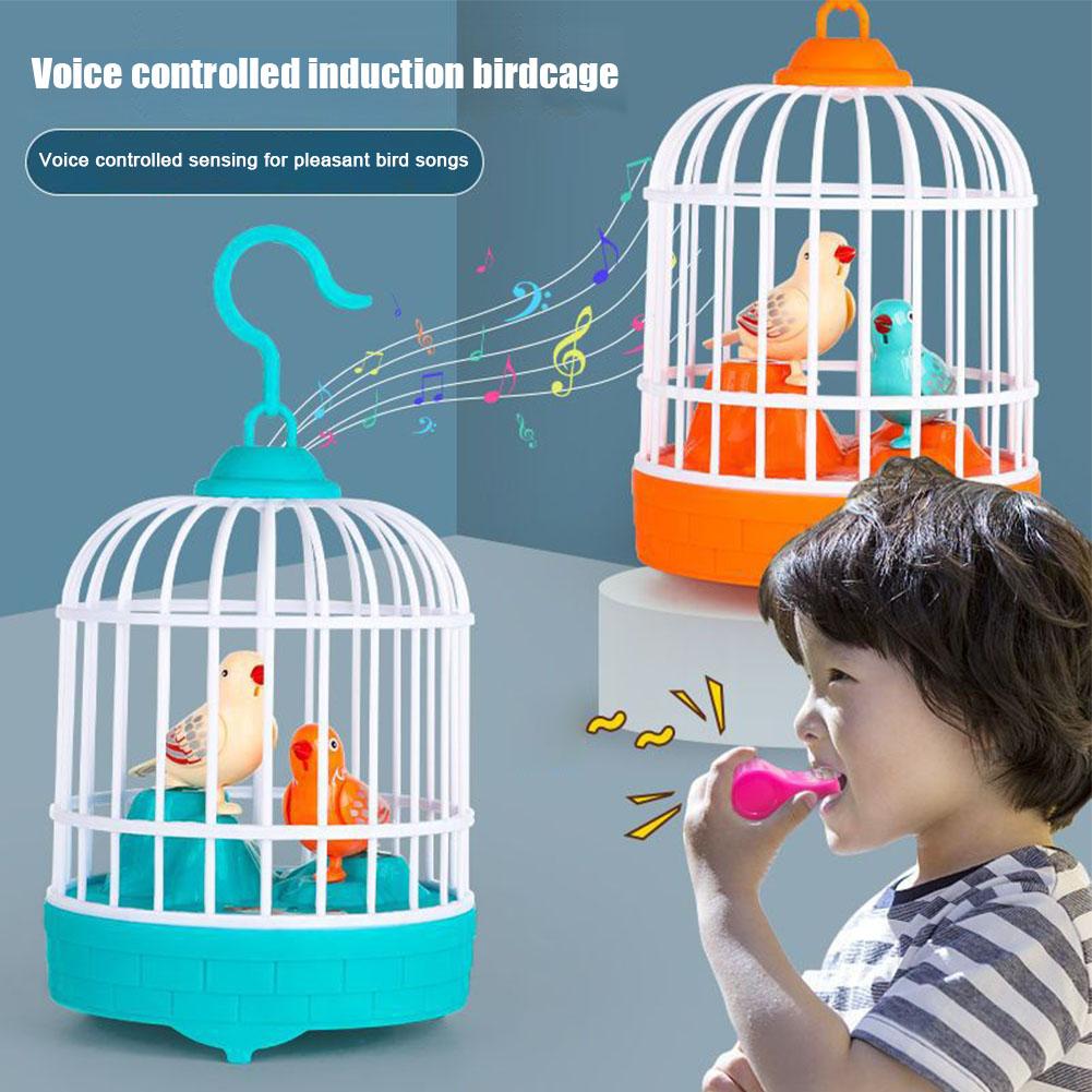 Voice-activated Induction Birds Birdcage Toy Mini Children Electronic Simulation Bird Cage Toy With Sound Realistic Voice Parrot