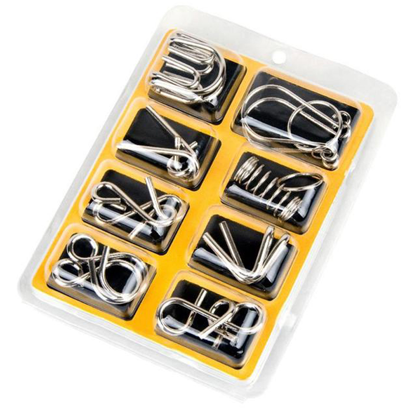 モンテッソーリ金属線パズル,iqゲーム,ロンペカベサ,3Dケース,頭の体操,子供と大人のための知的おもちゃ,8個セット