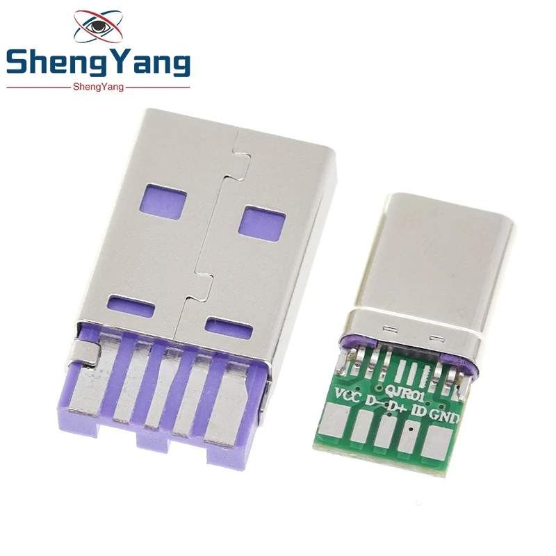 TZT 1 Juego de carga rápida tipo C USB 65W 5A conector macho soldadura con PCB de 5 pines + tipo A macho 6 pines USB DIY OTG carga de datos KIT de bricolaje