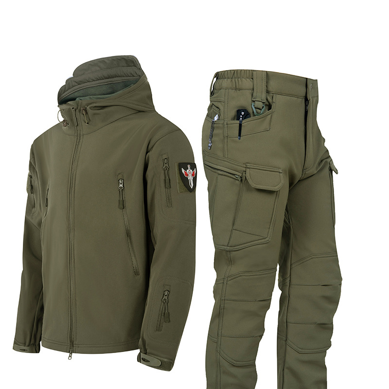 Roupas de inverno masculinas casca macia à prova de vento e à prova dwindproof água montanhismo esqui caça pesca lã quente veludo conjunto tático
