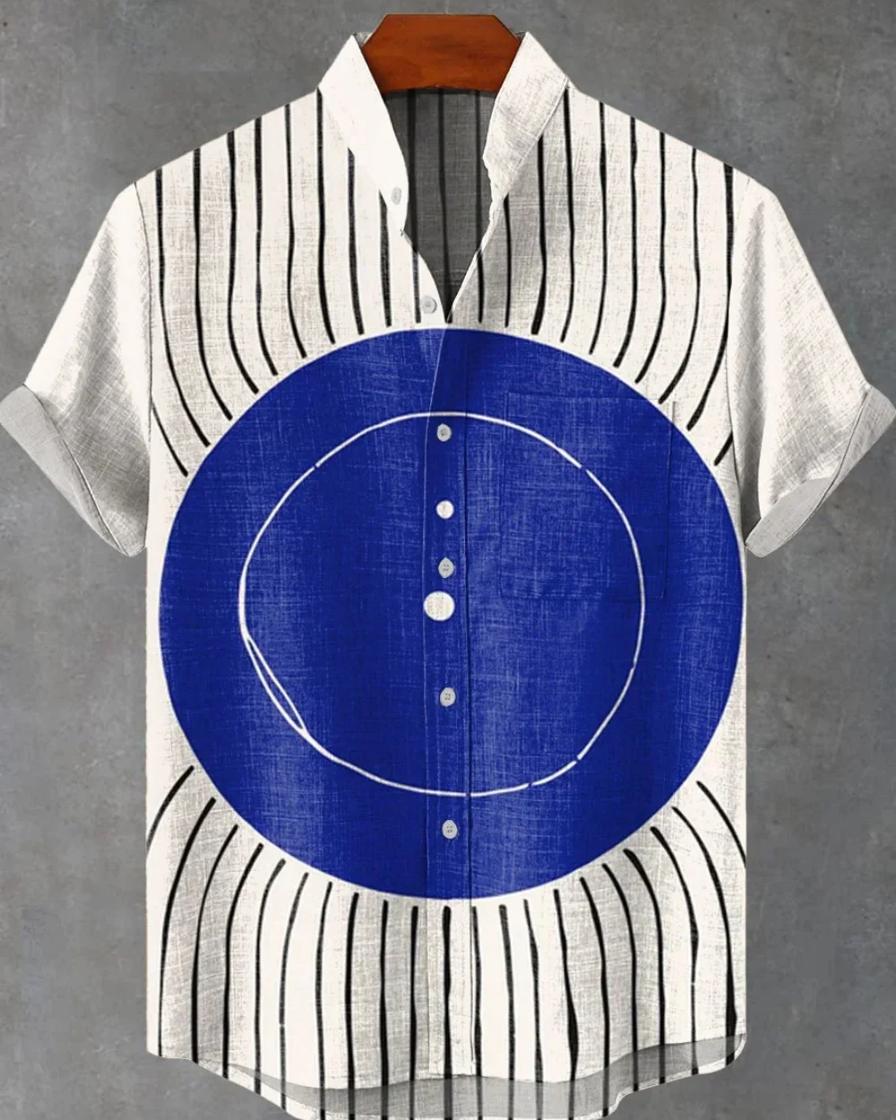 2025 New men's striped linen short-sleeved shirt, summer refreshing and comfortable fabric, high-quality button top