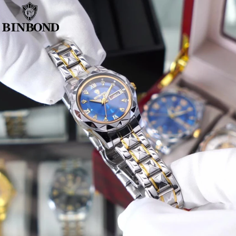 BINBOND-Relógios Femininos Quartz, 30m à prova d'água, Semana Data, Relógio Esporte Relógio De Pulso, Top Brand, Moda de Luxo, B2521