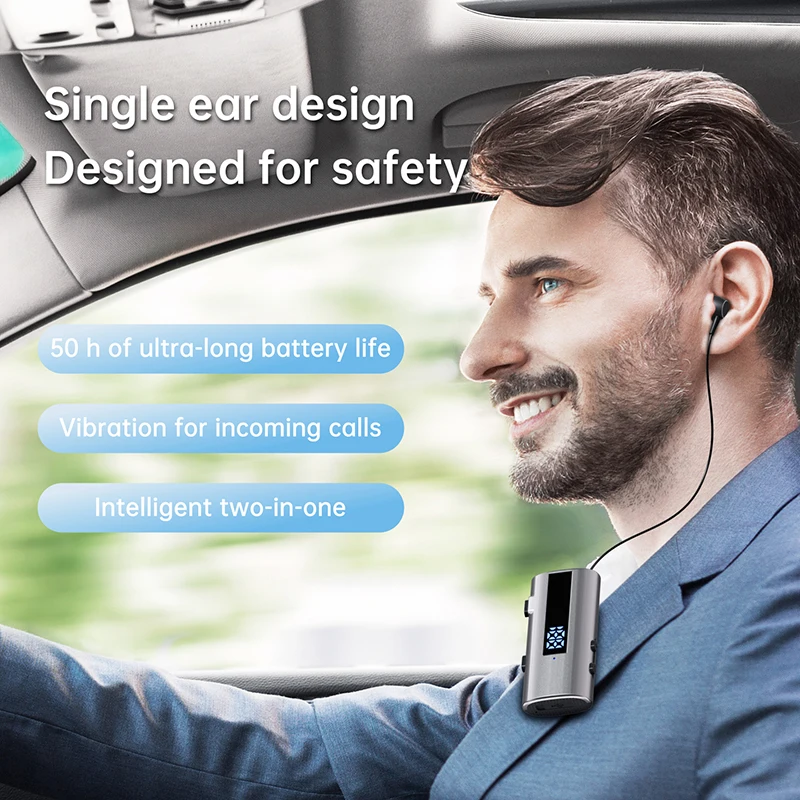 2IN1 Bluetooth 6.0 Lavalier Business Wireless Headset Remote Selfie Camera LED Digital Display With Mic HiFi Music 50h Call 30h