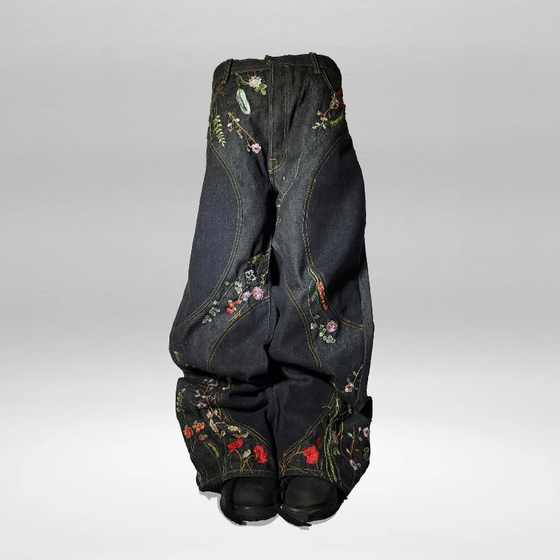 Y2K-pantalones vaqueros holgados con flores, bordado Floral a la moda, costuras aerodinámicas, ropa de calle Unisex, estilo Retro Harajuku, pantalones de ajuste de gran tamaño