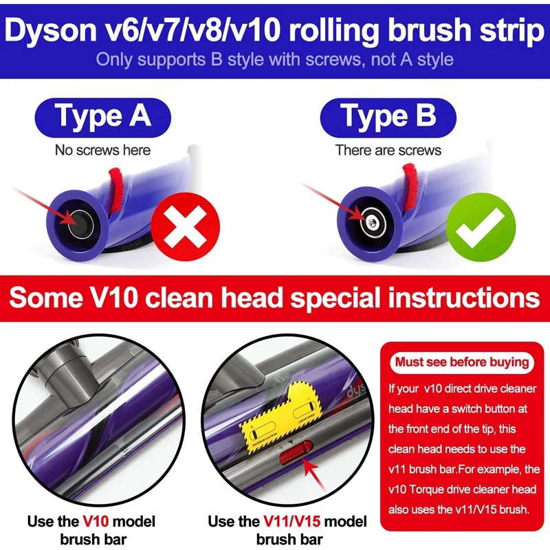 7 Chiếc, Chất Liệu Mềm Mại, Dây Cho Dyson V7 V8 V10 V11 Hút Đính Kèm Cán Bàn Chải Thay Thế Linh Kiện