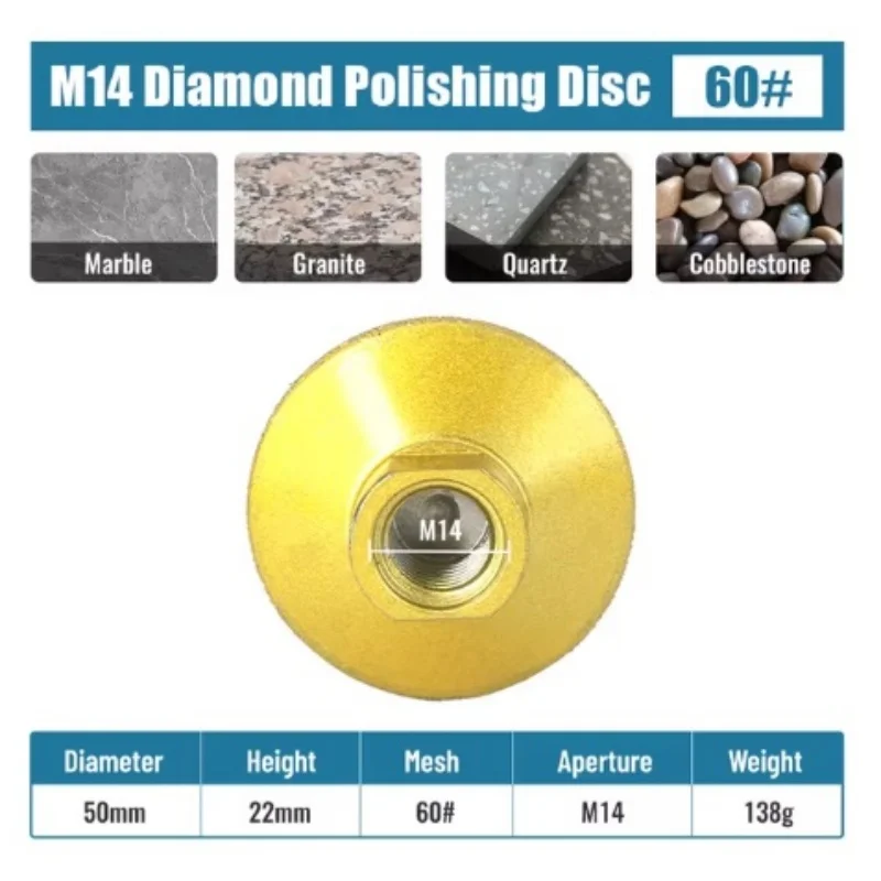1Pc M14 Brazed Diamond Flat Grinding Head 2 inch 50mm Abrasive Polishing Pad Marble Granite Cobblestone Grind Sharp Tool