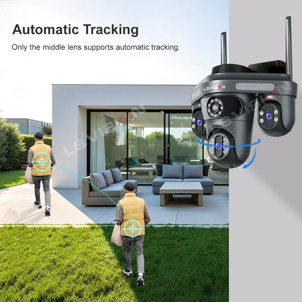 LS VISION 15MP Three Screens WiFi IP Camera Wireless Outdoor Three Lens PTZ 2-Way Audio Human Auto Tracking Surveillance Cameras