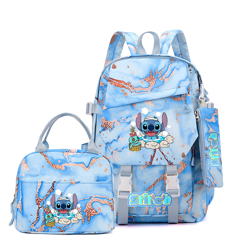 3pcs Stitch Backpack, Pencil Case, Foldable Insulated Cooler Lunch Bag, Large Capacity Schoolbag, Casual Daypack For Daily Use
