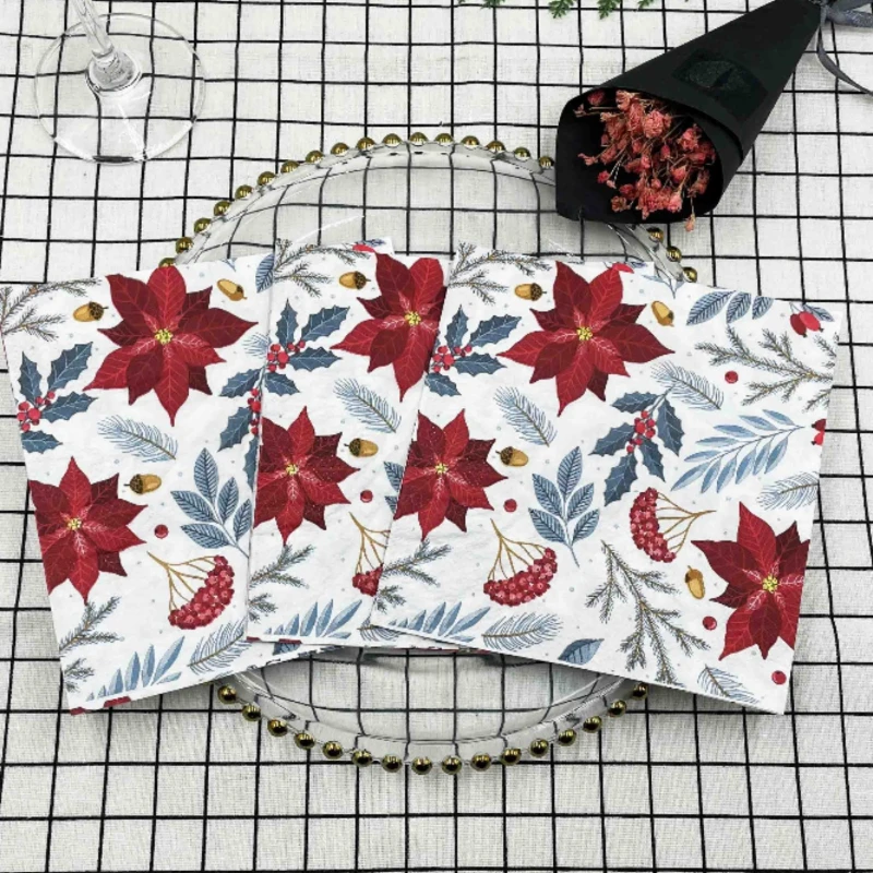 Servilletas de papel con estampado colorido 20 piezas/Pac, manteles individuales desechables de 2 capas con flores de Navidad, pulpa de madera para fiesta