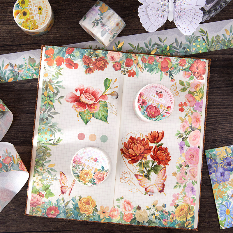30มม.* 3M พืชดอกไม้ติดกาว Washi เทป Vintage Rose ตกแต่งกาวเทป Diy Scrapbooking สติกเกอร์ป้ายเครื่องเขียน