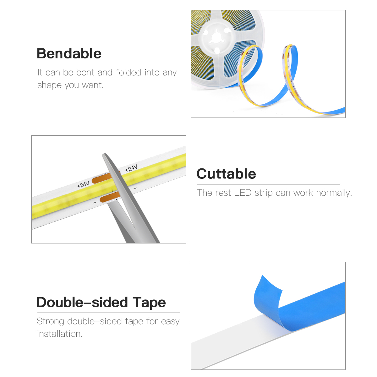 10M Touch Dimmer และมือกวาดสวิทช์เหนี่ยวนํา COB LED Strip Light 24V 320 LEDs/M LED เทปโคมไฟห้องนอนห้องครัวริบบิ้น
