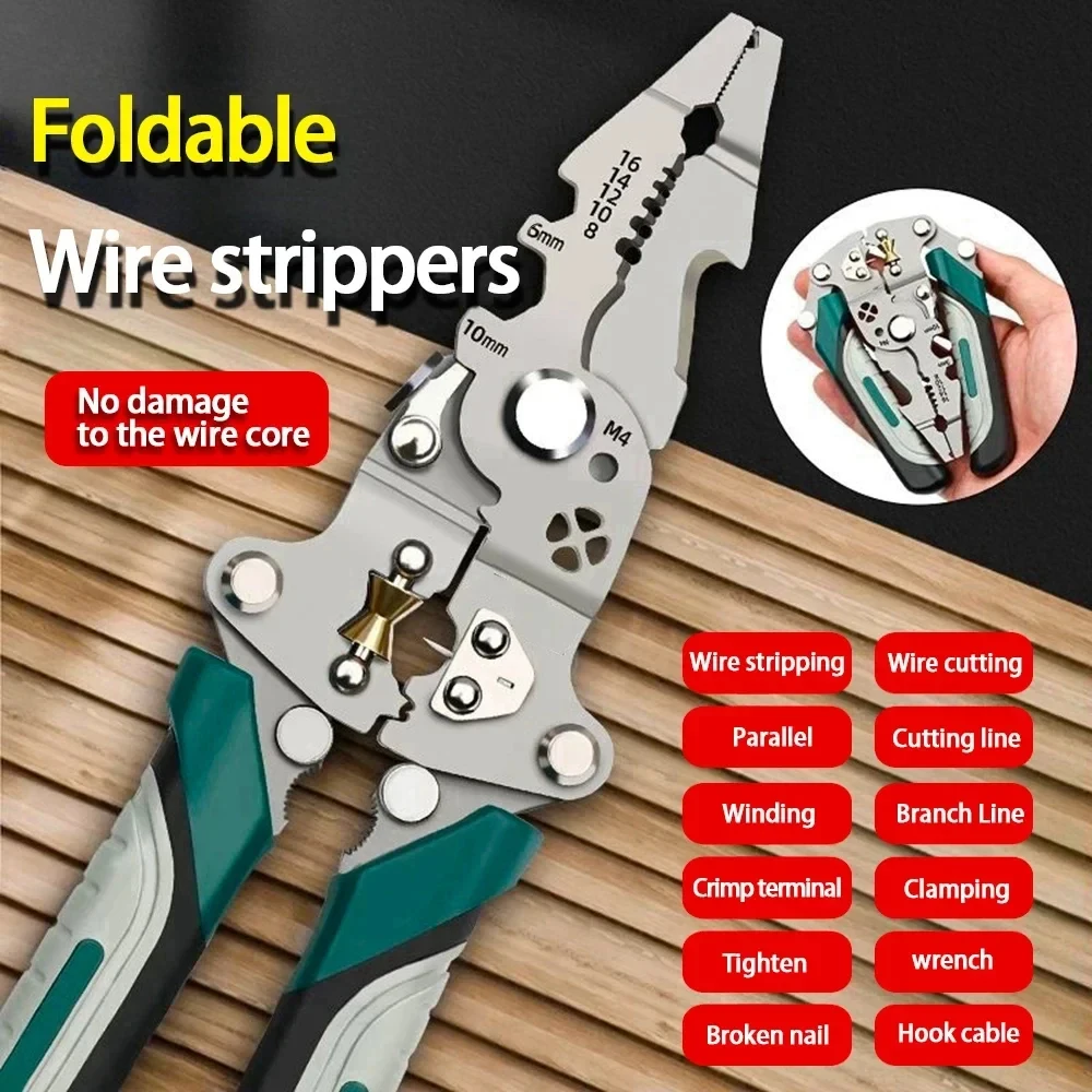 Pelacables plegable, pelacables multifuncional, alicates pelacables, herramienta de prensado de cables para electricistas, bricolaje en el hogar