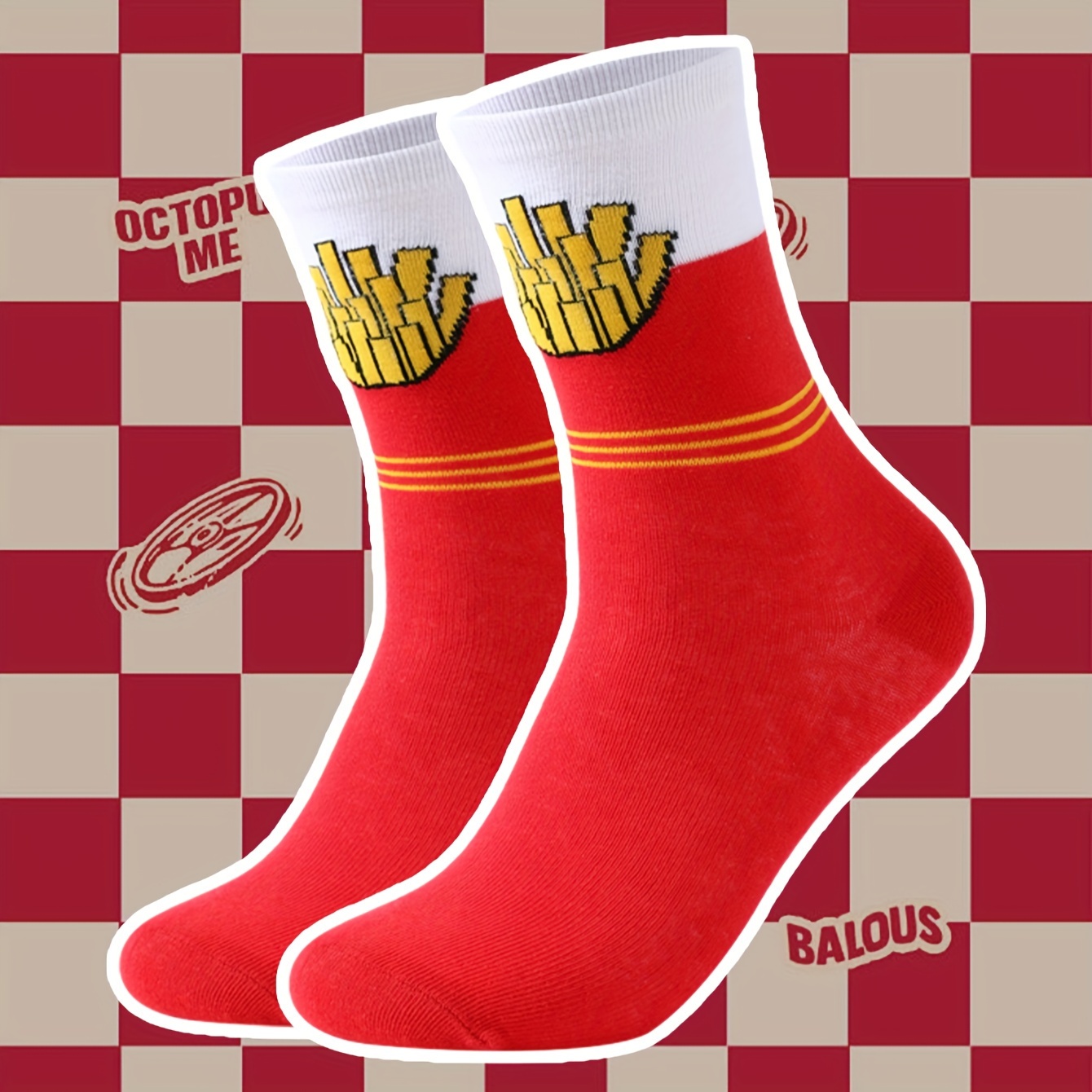 Um par de meias fritas francesas vermelhas masculinas para quatro estações, outono e inverno, presentes de dia dos namorados e natal