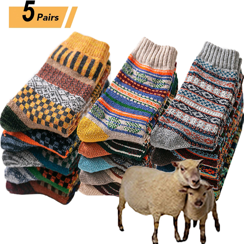 10PCS=5Pairs Autumn Winter New Men Thicken Warm Harajuku Retro Fashion Casual Wool High Quality Cotton Socks Wholesale Snow Sock