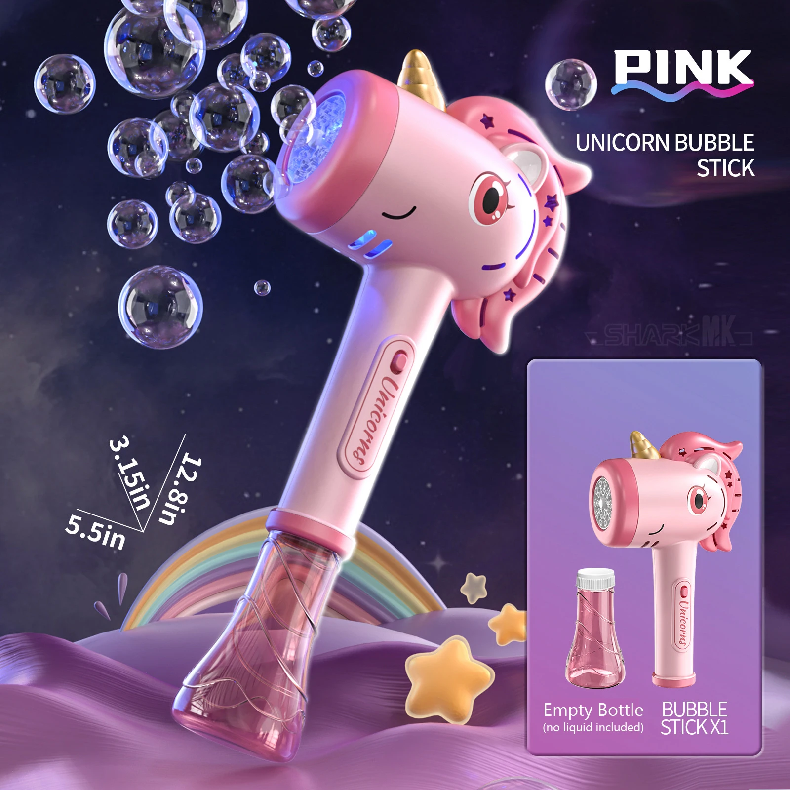 Pistola de burbujas eléctrica de unicornio, máquina de burbujas de juguete, soplador de jabón automático con luces, juegos de fiesta de Navidad, regalos para niños