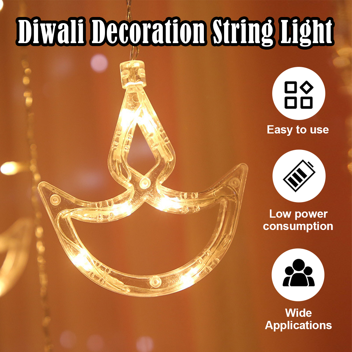 2.5m Diwali Light Room Led Tło Wiszące Diyas Sypialnia Deepavali Pack Kolorowe genialne światła układu nocy ślubnej kotwica