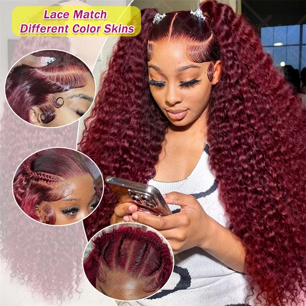 Borgogna 99J Onda Profonda Parrucche Anteriori Del Merletto Dei Capelli Umani Parrucca Frontale Del Merletto HD Trasparente Del Merletto 13x6 Colore Rosso Capelli Brasiliani Per Le Donne