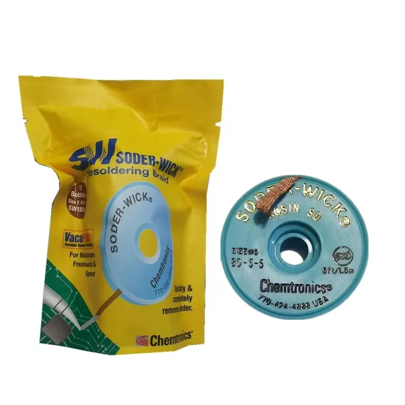 10 Miếng Gốc Mỹ SW Chemtronics SODER-WICK Hút Thiếc Loại Bện Chống Tĩnh Điện Mỏ Hàn Tẩy Bấc Dây 1.5M Chiều Dài