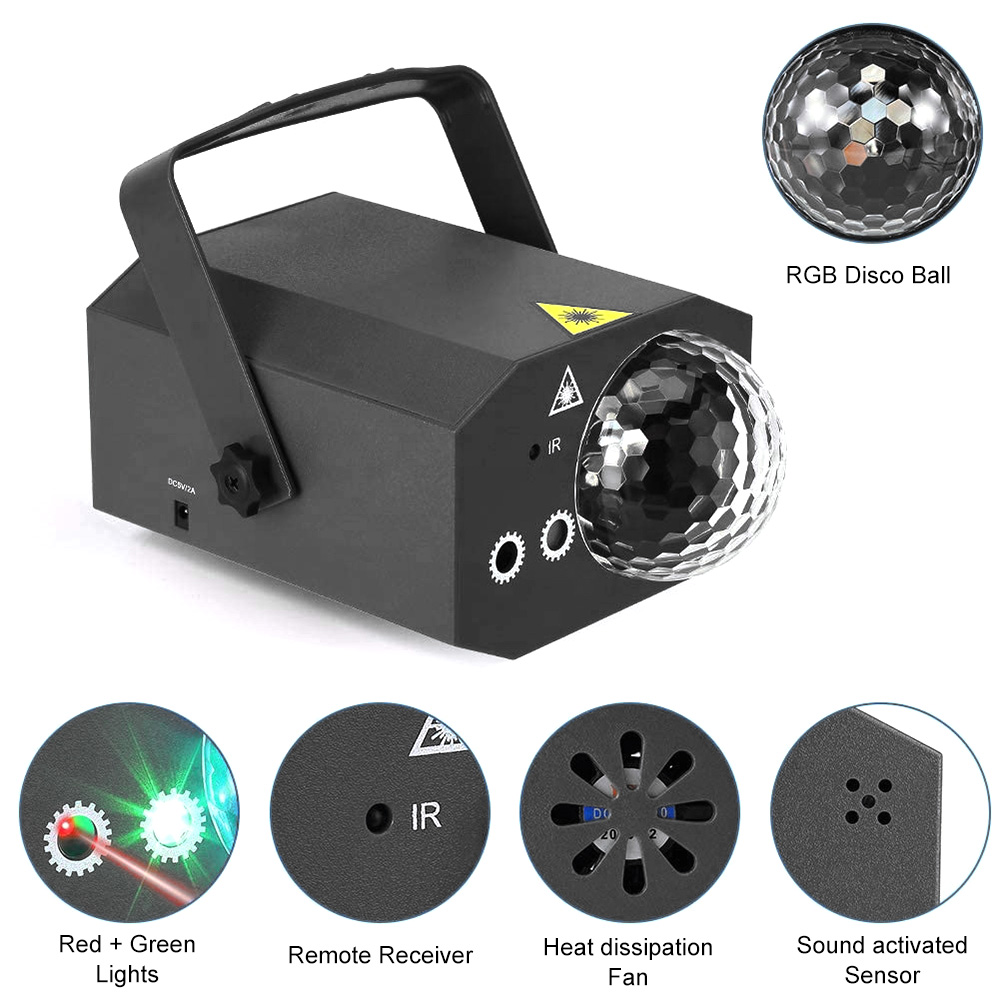 Bola de discoteca con 16 patrones, luz de proyección roja, verde, azul, efecto de escenario, iluminación de DJ para fiesta en casa, decoración de Club de Navidad